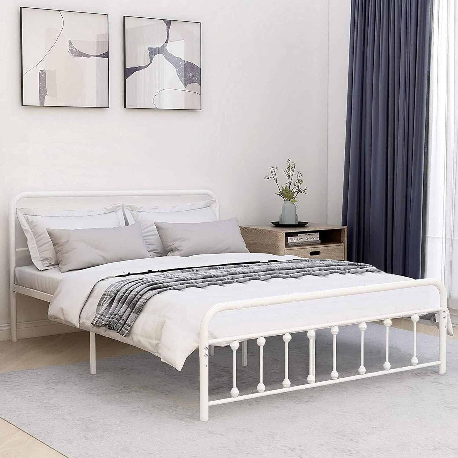 Vintage Metal Bed Frame Queen Size Platform with Classic Headboard & Footboard, No Box Spring Needed  -image