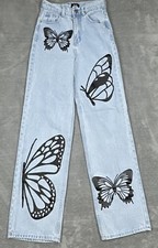 Simple Society Jeans Womens 00 Blue Butterflies High Rise 23x30 Baggy Hippie