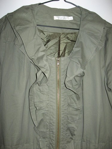 SPICYSUGAR COLLECTION KHAKI ZIP UP JACKET WITH DOUBLE FRILL+POCKETS SIZE 12 - Picture 2 of 5