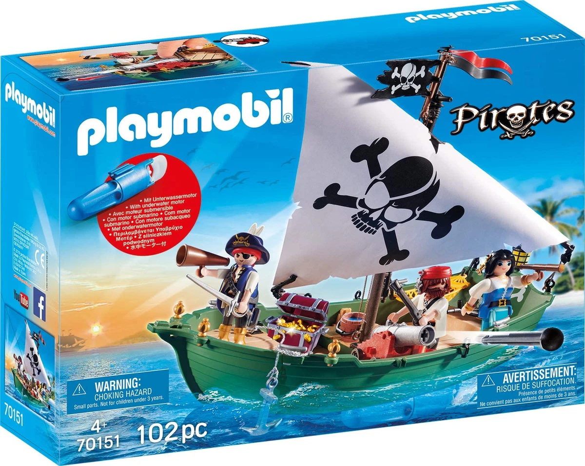 PLAYMOBIL Bateau Pirate Ensemble Avec Moteur 102 Pièces 4 + Tout Neuf 70151