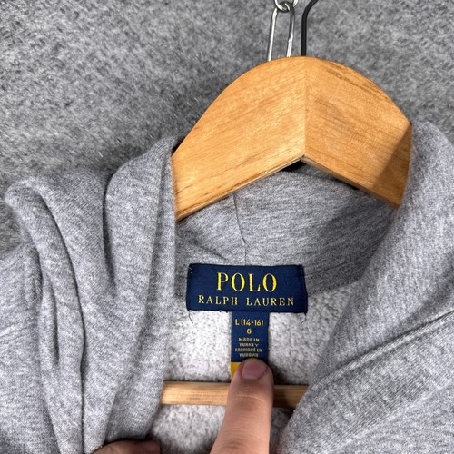 Polo Ralph Lauren Hoodie Youth Boys Large L Grey Plaid Big Pony Sweatshirt - Picture 7 of 11