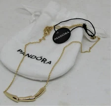 PANDORA 18K Over Silver CZ Flower Stem Necklace.  New 