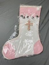 God Bless Baby's First Christmas Pink Baby Girl Stocking Bells Extra Large New