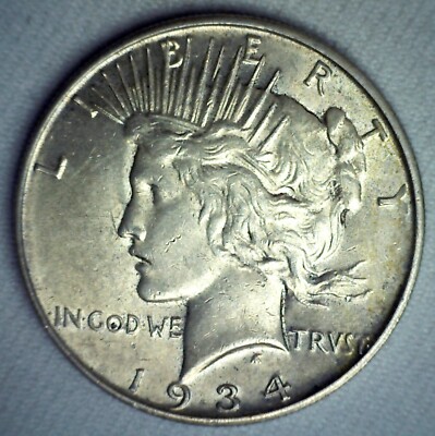 1934 D Silver Peace Dollar Coin $1 US Uncirculated One Dollar Denver Mint