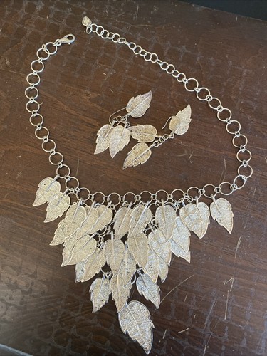 Vintage Sterling Leaves Necklace And Earrings