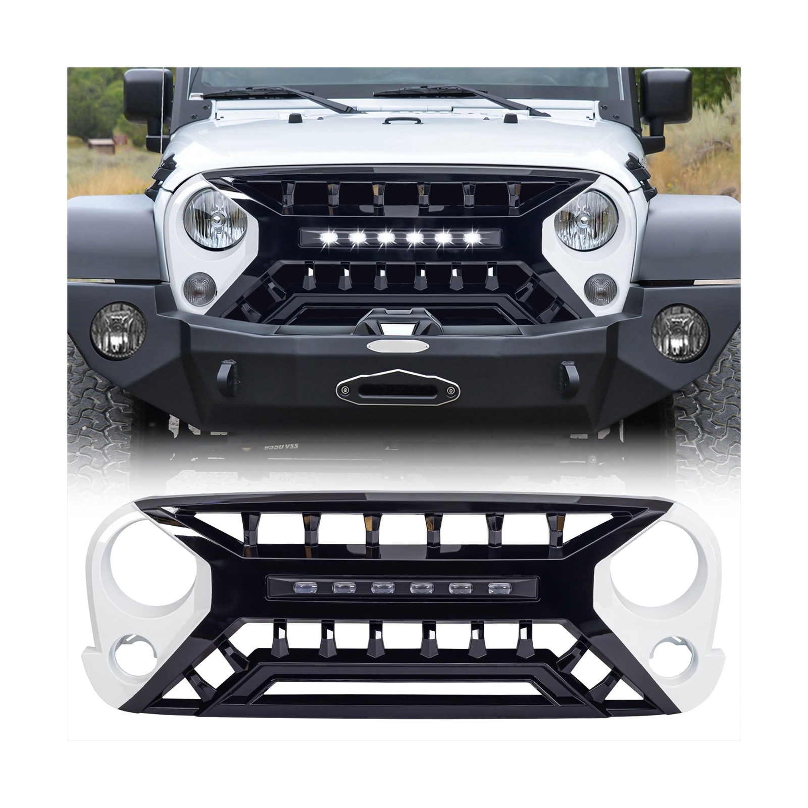 AMERICAN MODIFIED Armor Grille w/Off-Road Lights, 07-18 Jeep Wrangler JK, White