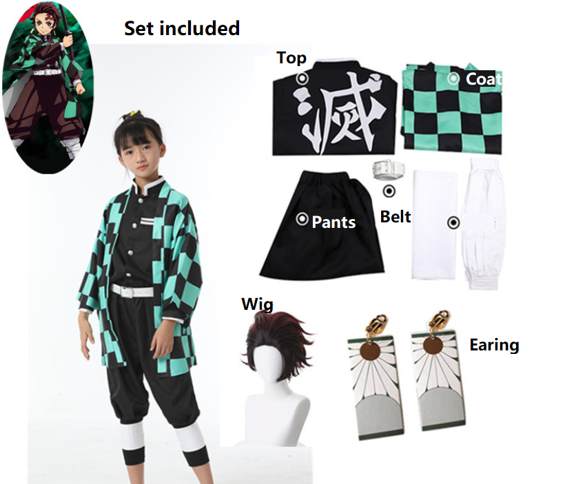 Childrens Kids Tanjiro Kamado Anime Halloween Costume Cosplay Complete Set  2-10T