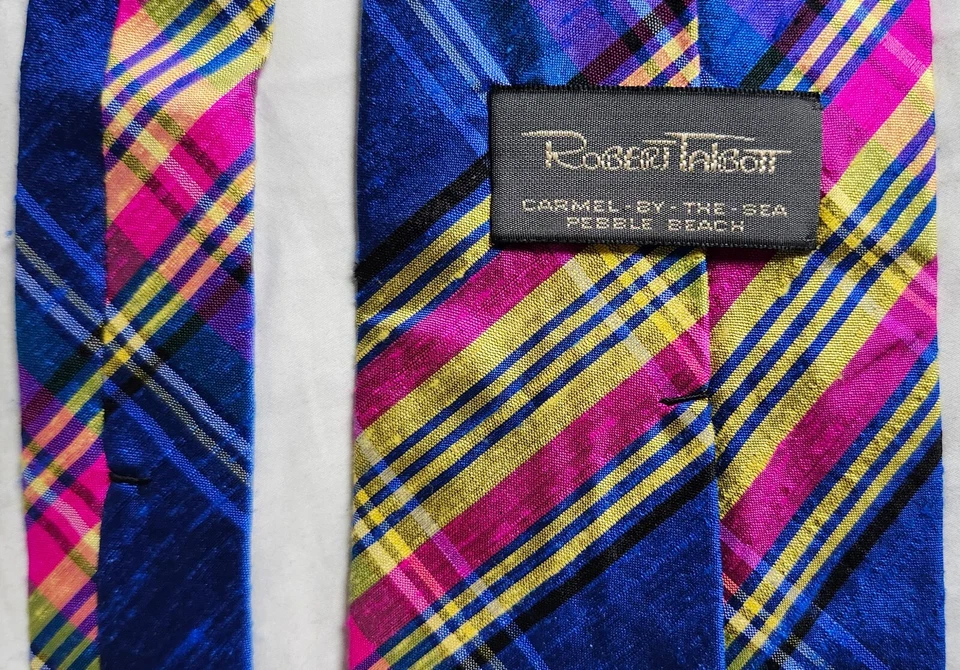 Corbata para hombre Robert Talbott azul y rosa a cuadros seda hecha a mano en EE. UU. Foto 4 de 4