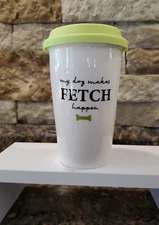 IQ accessories Coffee Mug w/lid My dog Makes Fetch Happen  Lime green