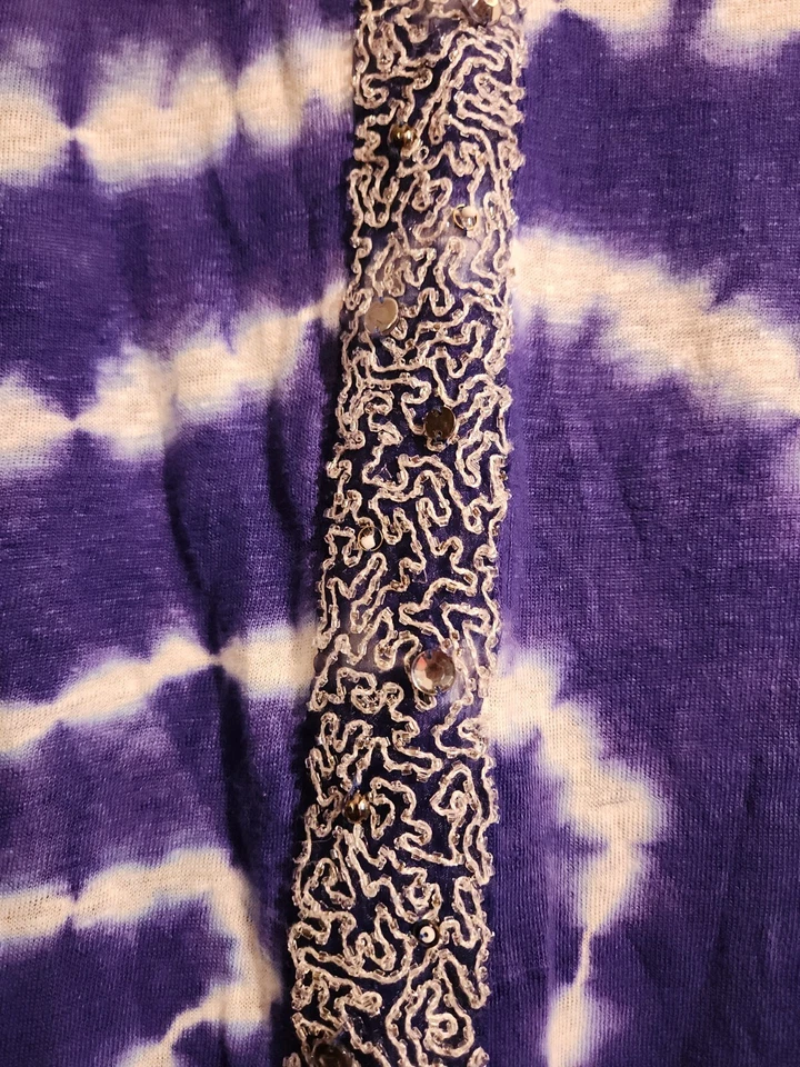 Vestido INC Tie Dye Púrpura Lino Tejido Túnica Pullover Talla M Cubrir Cuentas Foto 4 de 4