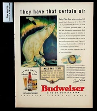 1937 Budweiser Bottled Beer Polar Bear Bird Arctic Vintage Print Ad 31710