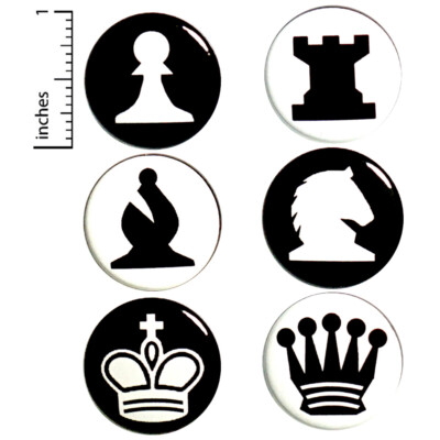 Chess Buttons Backpack Pins Pawn King Knight Queen Rook 6 Pack Set 1 Inch P31-5