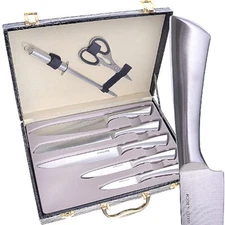 Mayer & Boch 8 Piece Kitchen Knife Block Set With Leather Case-Stainless Steel