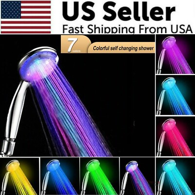#ad Handheld 7 Color Changing LED Light Water Bath Home Bathroom Shower Head Glow $11.89