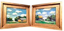 Oil Painting Landscape Farms Barns Fields Clouds Original Pair FRAMED by Donalee