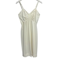 Vintage Shadowline Full Slip Size 36 Off White Scalloped Hem Knee Length Lace