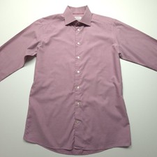 Eton Mens Dress Shirt 16 34/35 Pink Red Micro Check Slim Fit Business Casual L