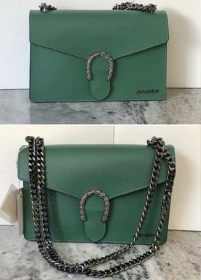Marina Galanti Green Chain Accent Shoulder Bag for Women, Silver Hardware