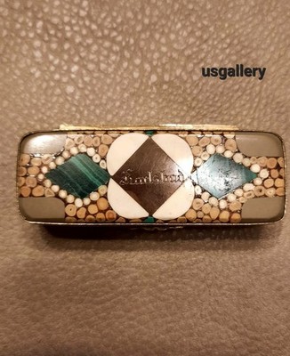 Antique Agate,Stone & Brass Matchbox Safe Rectangular Double Sided Inserts Brass