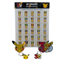 Pokemon 30th Anniversary Pikachu A4 Checklist Sticker Keychain Bundle