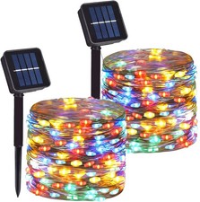 2 Pack Total 200 LED 66FT Solar Powered Copper Wire String 2 Pack, Multicolor