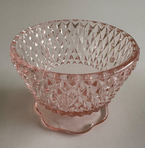 Vintage Pink Peach Indiana Glass Diamond Point Fairy Lamp Candle Light Base Only