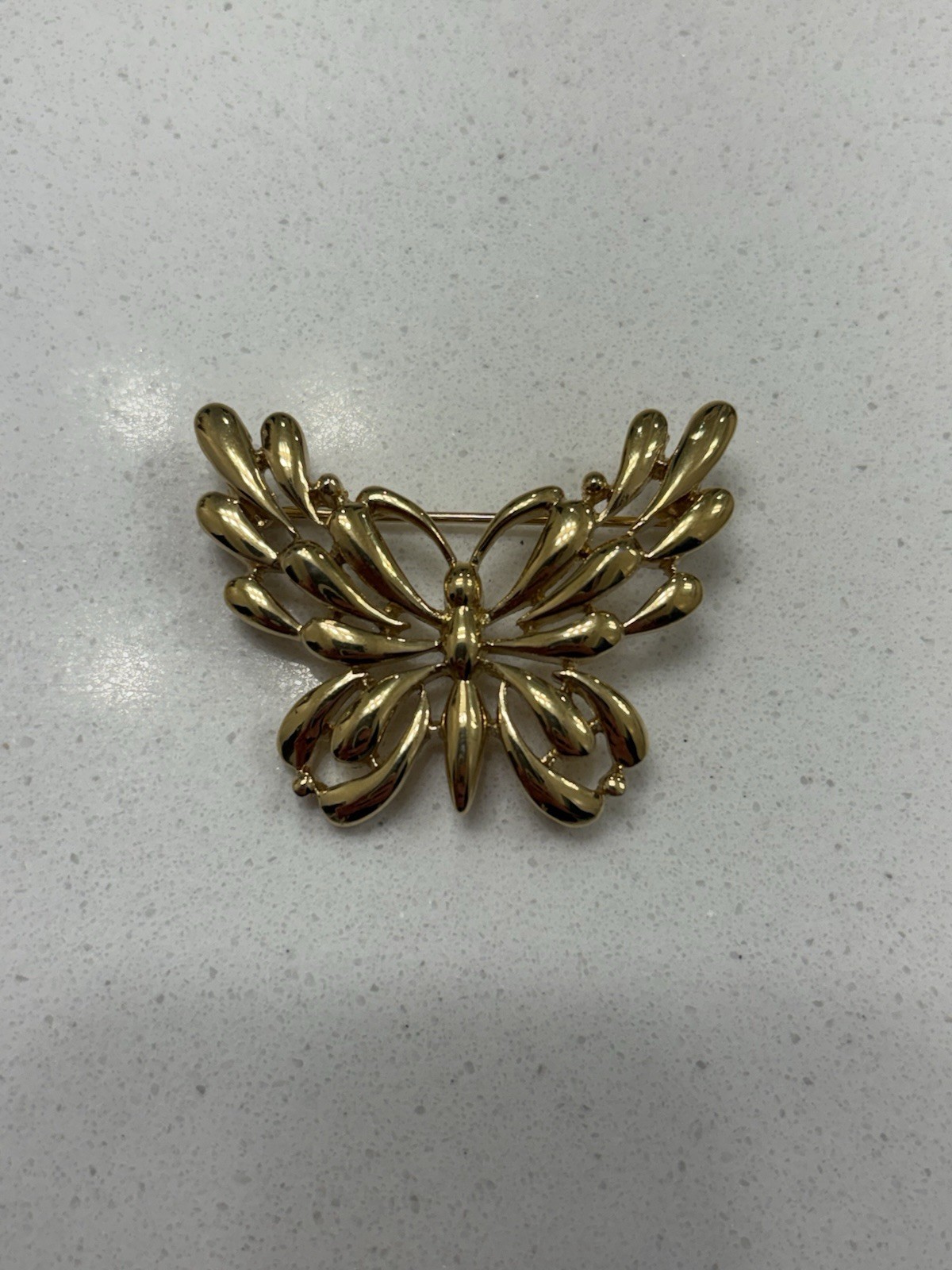 Vintage Signed Trifari Butterfly Gold Tone Brooch Pin