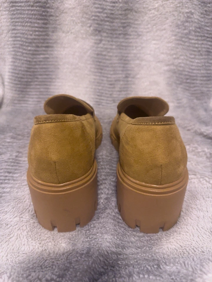 Me Too New York Platform Loafers Womens 9.5 Tan Heeled Vegan Suede Chunky Lug - Image 3 of 4