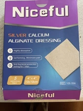 5 Pack Niceful Silver Calcium Alginate Dressing 4” x 4” (10cm x 10cm) Exp 3/27