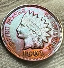 1901 Indian Head Cent Penny, Lustrous Choice AU+++++++++Toned Red Hue High Grade