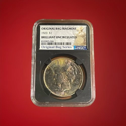 1923 Peace Dollar Original Bag Fragment  NGC Not Graded Brilliant Uncirculated ￼