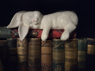 Vintage Sleeping Bunny Rabbit Shelf Sitter Ceramic Mantel Display White