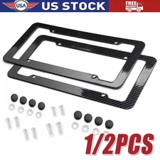 Black Car Carbon Fiber License Plate Frame Cover Front & Rear Universal USA Size