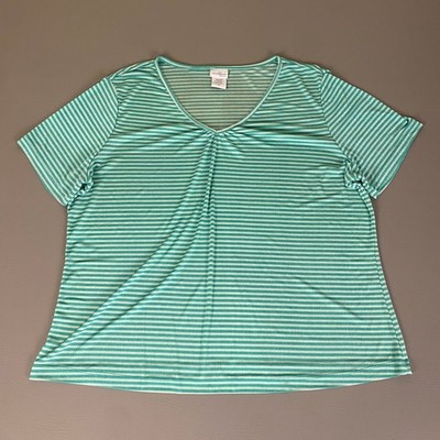 Jaclyn Smith T Shirt Top Women's Plus 2X Turquoise White Striped Short Sleeve