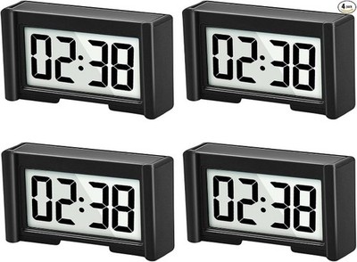 4PCS Small Digital Clock, Vehicle Adhesive Clock with Jumbo LCD Time & Day Black