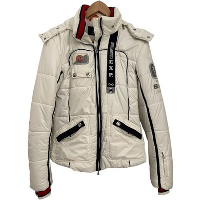 Bogner EXP Ski Jacket Women Medium White Puffer Fur Hood Good Condition Luxury