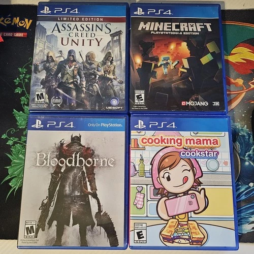 PS4 Game Lot - Bloodborne, Minecraft, Cooking Mama & Assassin's Creed Unity