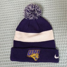 Nike Northern Iowa Beanie Hat Removable Pom Purple White UNI Panthers OSFM