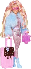 NEW Barbie Extra Fly Doll Snow Doll w/ Sparkly Pink Jumpsuit, Fur Coat, Suitcase