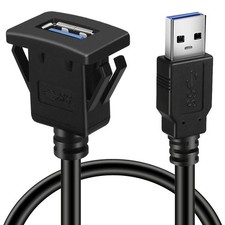 BATIGE Square Single Port USB 3.0 Panel Flush Mount Extension 1ft, Black