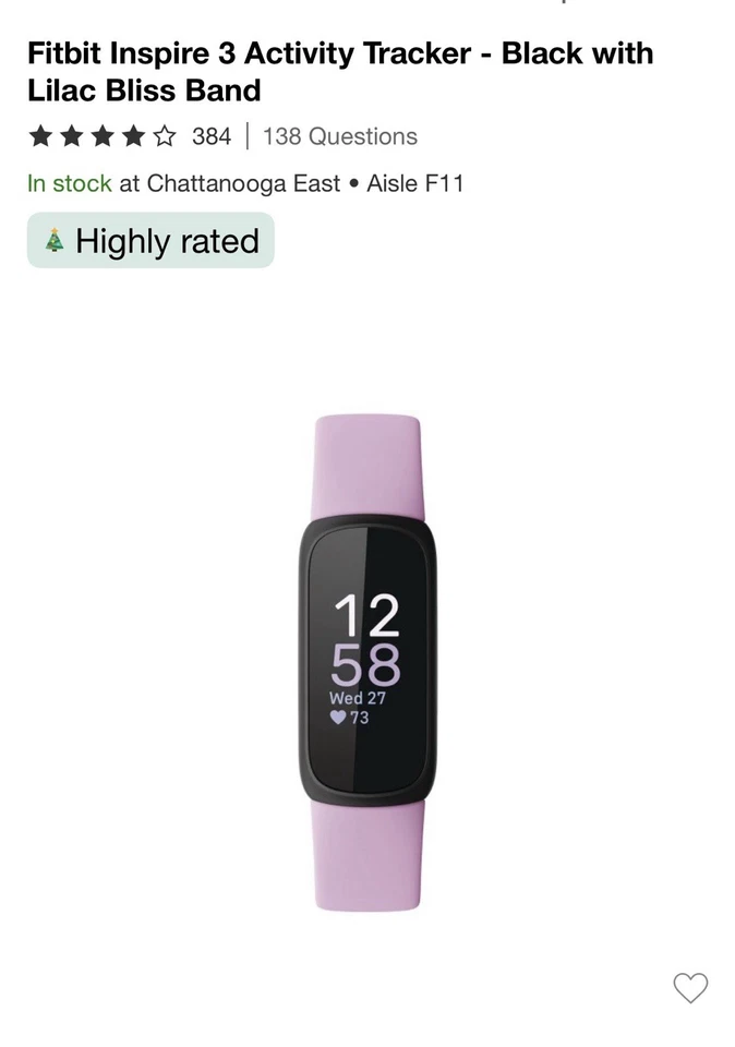 Fitbit Inspire 3 Activity Tracker - Black with Lilac Bliss Band New broken seal  - Image 2 of 3