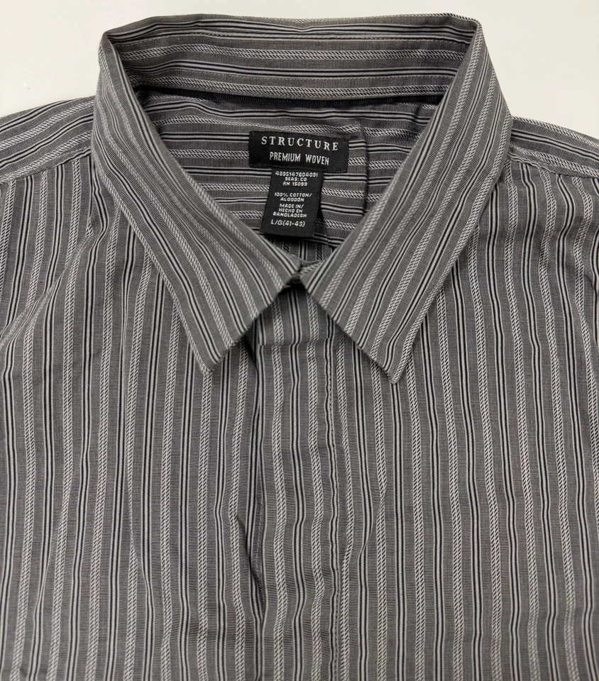 Camisa De Colección Y2K Rayas Abotonada Hombres Grande Gris Negro Tapeta-Cubierta Estructura Foto 3 de 4