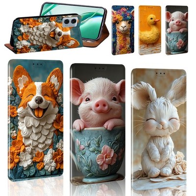 3D Ton Bauernhof Leder Ständer Abdeckung Etui für Motorola Moto E, Moto G, Edge 40/50