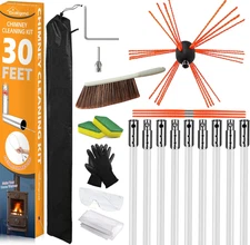 30 Feet Chimney Sweep Kit, Fireplace Brush Tool with 9 Nylon Flexible Rods