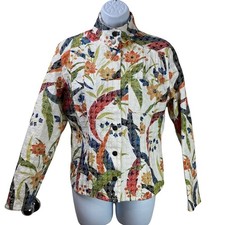 Chico s Floral Waist Jacket Mandarin Collar Sz 1