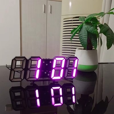 Digital 3D Wall Number Clock Desktop LED Alarm Clocks Hour for Home Kitchen