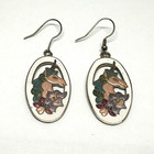 Vintage Unicorn Earrings Cloisonné Enamel White Pink Multicolor Dangle Oval