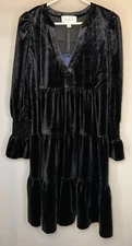 Pomander Place Tuckernuck Black Velvet Kenzo Tiered Dress - Size Large
