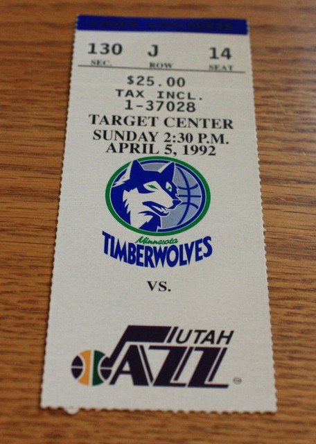 Minnesota Timberwolves Ticket Stub - April 5 1992 - Karl Malone 33 ...