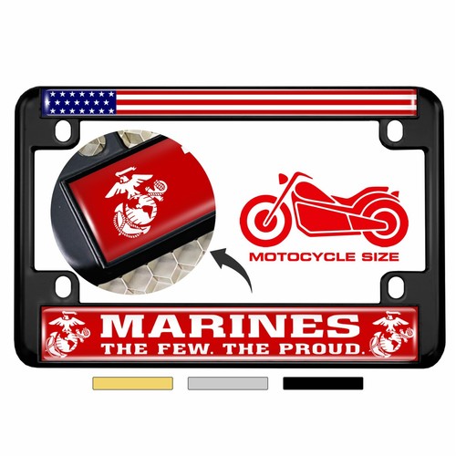 Officially Licensed - Marines - Motorcycle 4 Hole Metal License Plate Frame - Foto 19 di 30